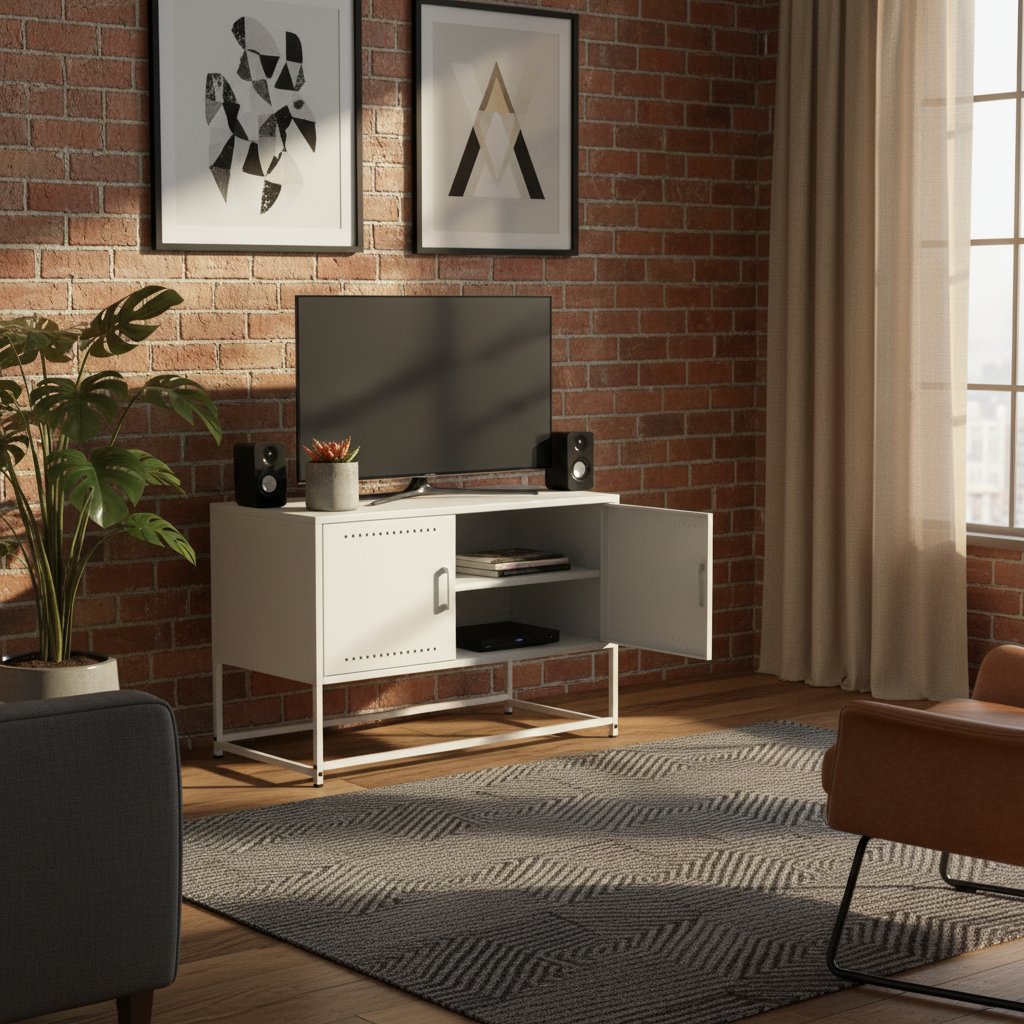 Petit Meuble TV industriel en acier blanc