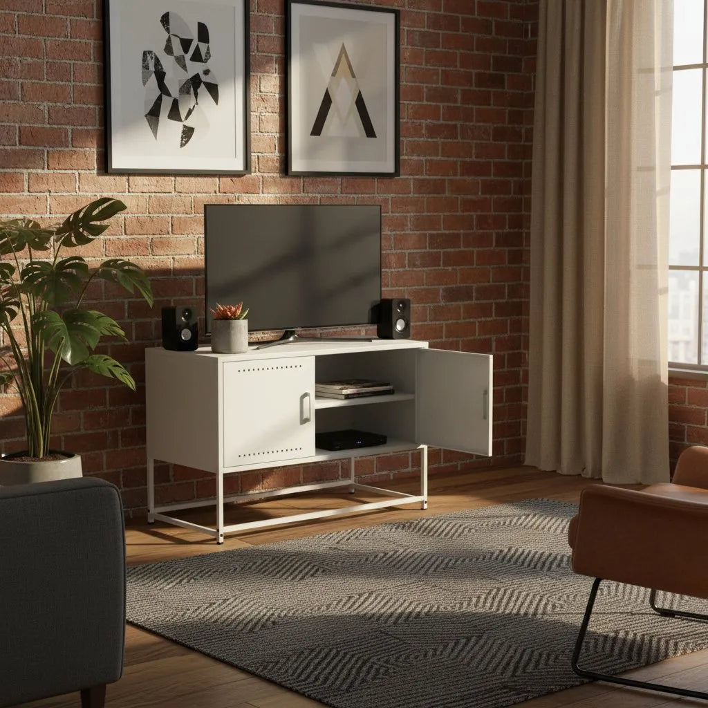 Petit Meuble TV industriel en acier blanc