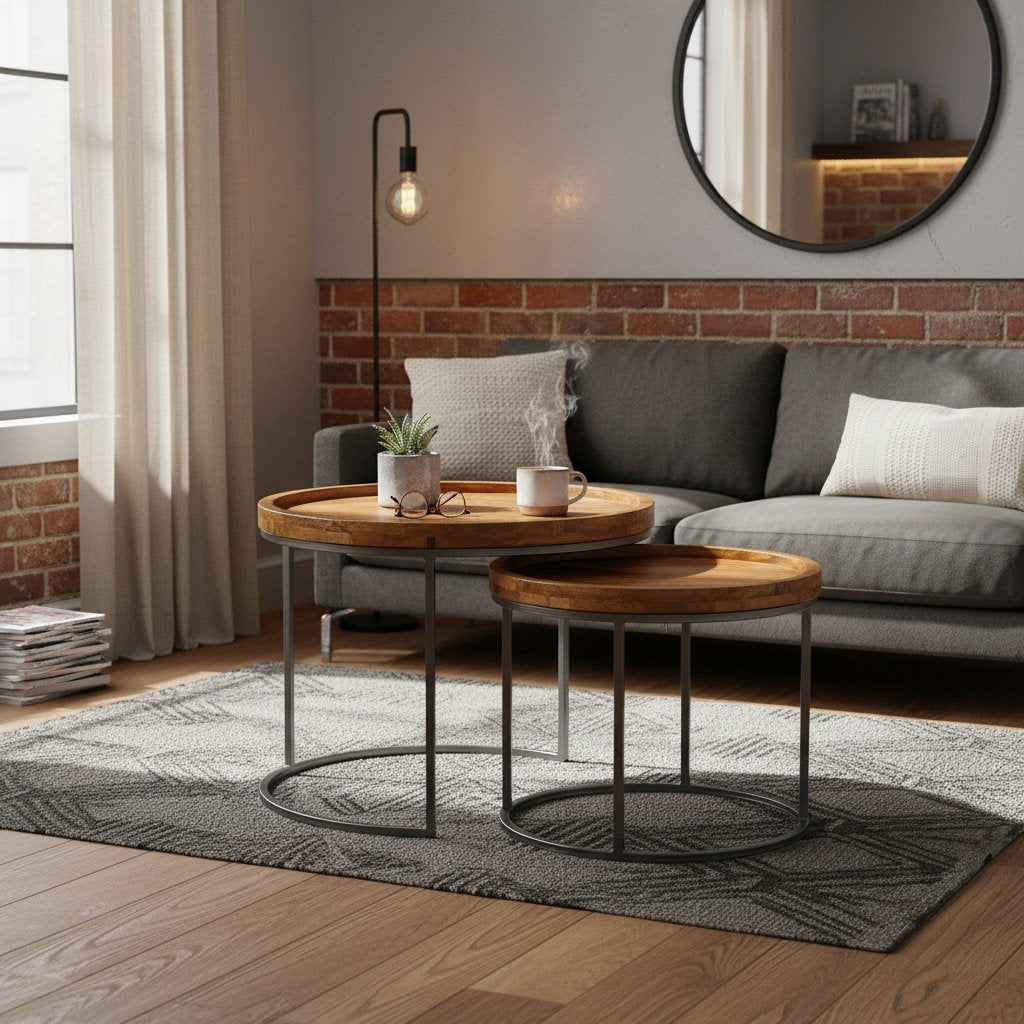 Petit Meuble d'Appoint en Bois de Manguier Style Industriel