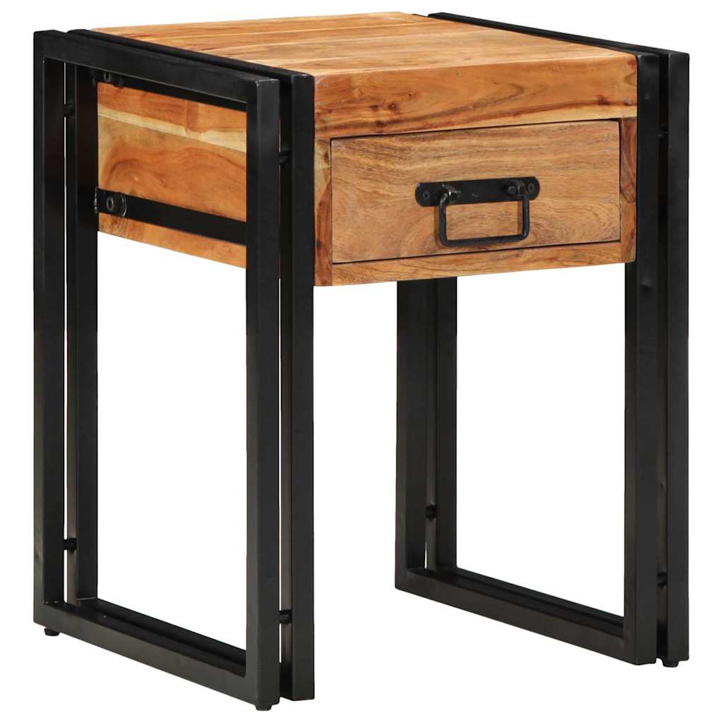 Petite Table d'Appoint avec Tiroir en Bois Industriel Recyclé-Bois d'acacia massif-40 x 40 x 50 cm-La-Fabrique-Industrielle
