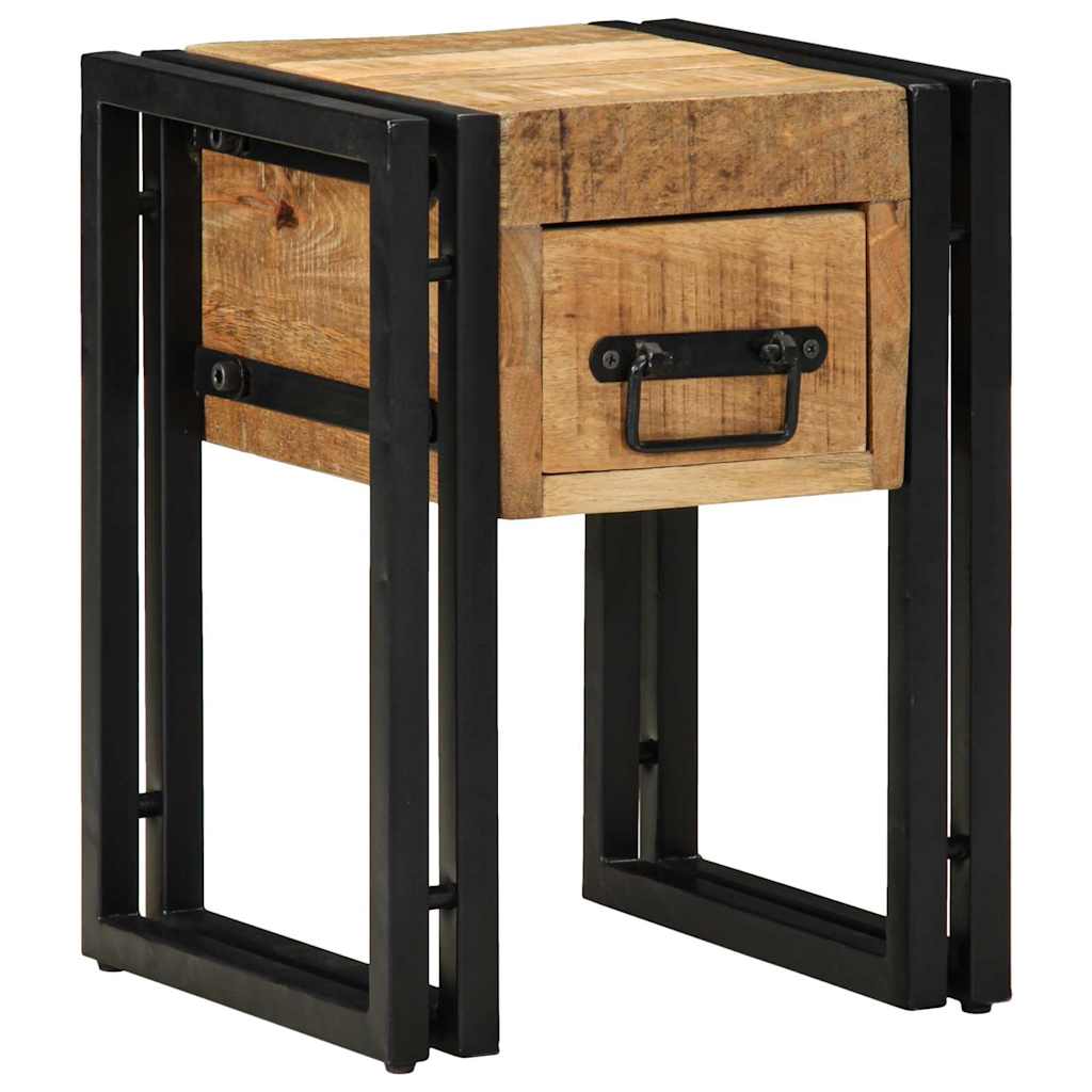 Petite Table d'Appoint avec Tiroir en Bois Industriel Recyclé-Bois de manguier brut massif-30 x 30 x 40 cm-La-Fabrique-Industrielle