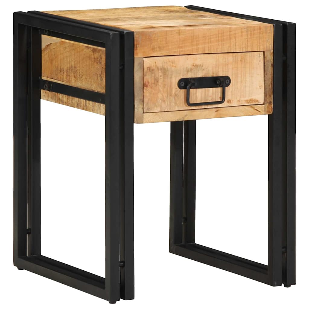Petite Table d'Appoint avec Tiroir en Bois Industriel Recyclé-Bois de manguier brut massif-40 x 40 x 50 cm-La-Fabrique-Industrielle