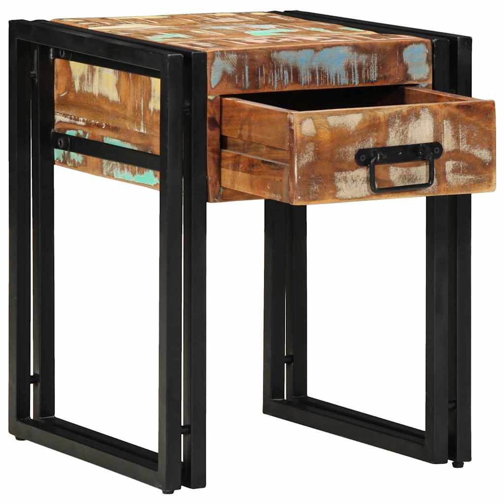 Petite Table d'Appoint avec Tiroir en Bois Industriel Recyclé-Bois recyclé massif-40 x 40 x 50 cm-La-Fabrique-Industrielle