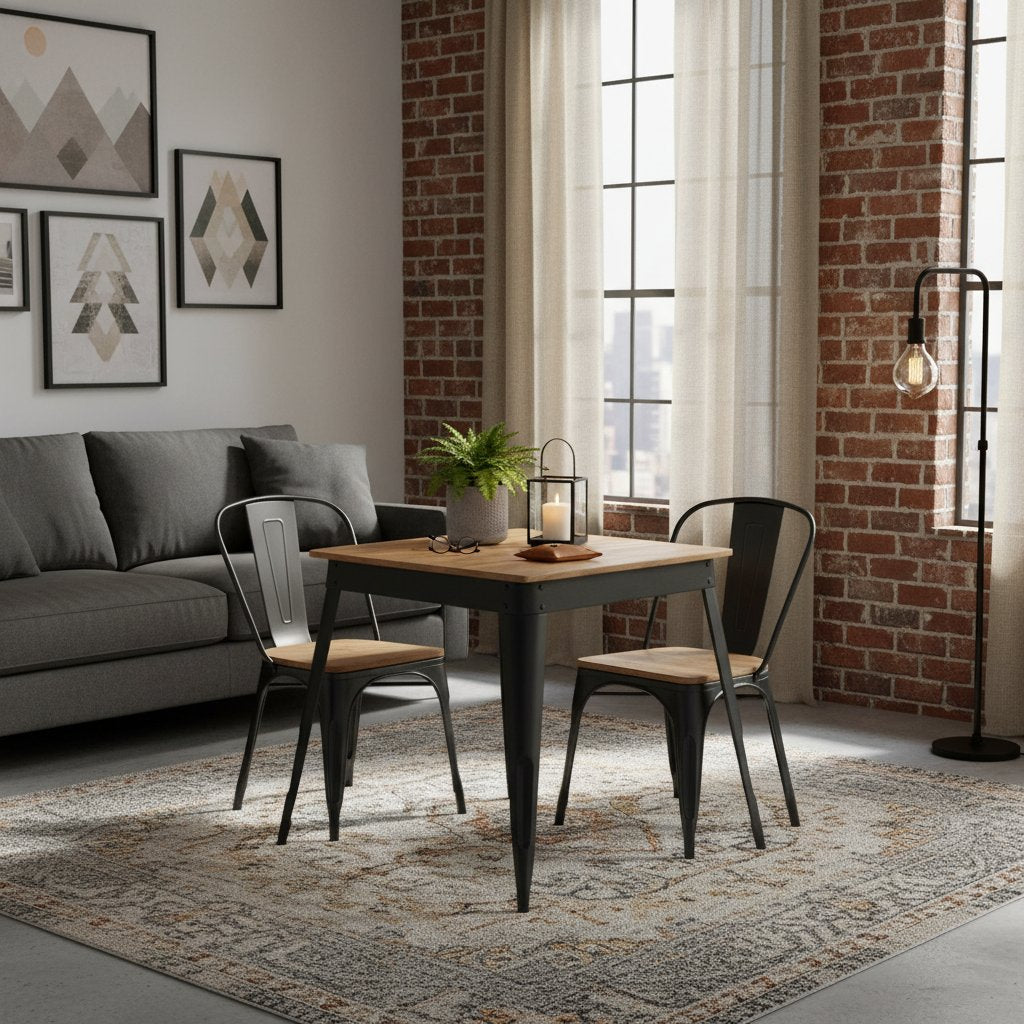 Petite Table Industrielle en Bois d'Acacia et Acier