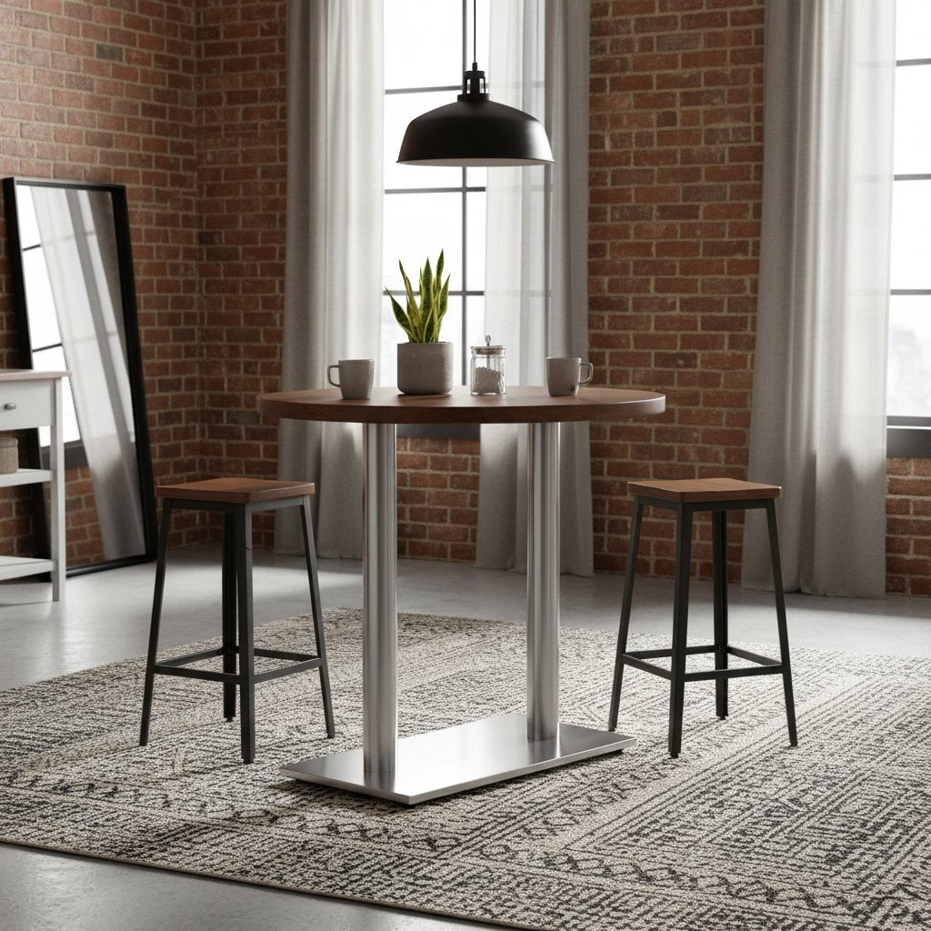 Pied De Table De Bistro É Acier Inoxydable Argent