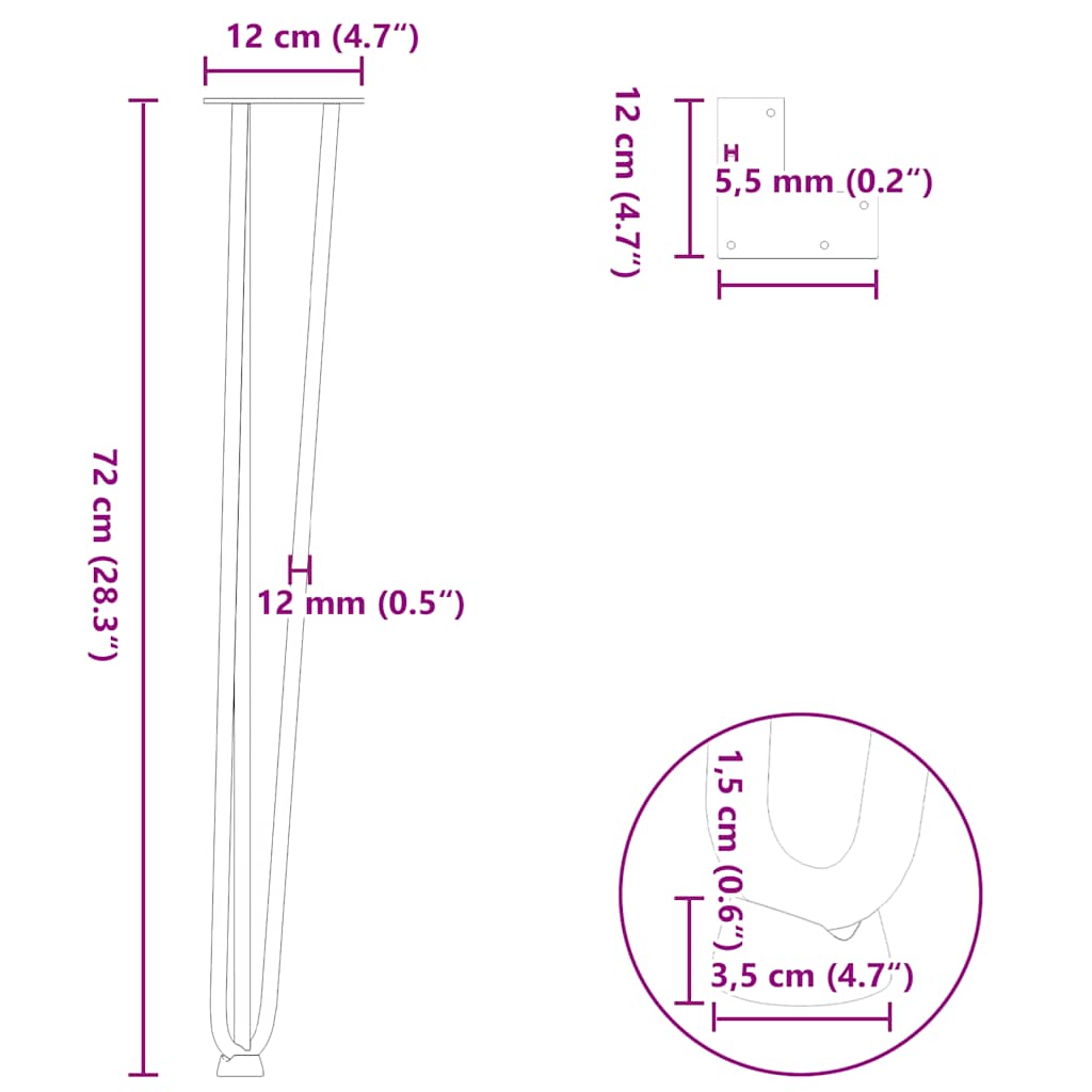 Pieds En Épingle À Cheveux Pour Consoles, Lot De 4, , , Acier Massif Blanc-La-Fabrique-Industrielle