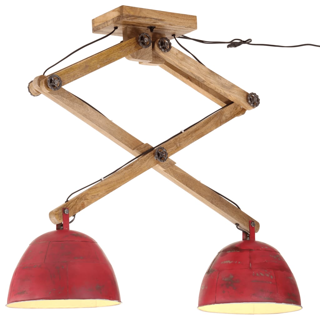 Plafonnier Industriel en Bois de Manguier et Métal-Rouge-1-La-Fabrique-Industrielle