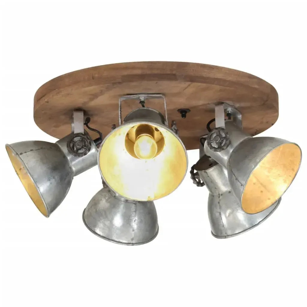 Plafonnier Industriel en Fer et Bois pour Salon-1-Rond - 5 abat-jours-La-Fabrique-Industrielle