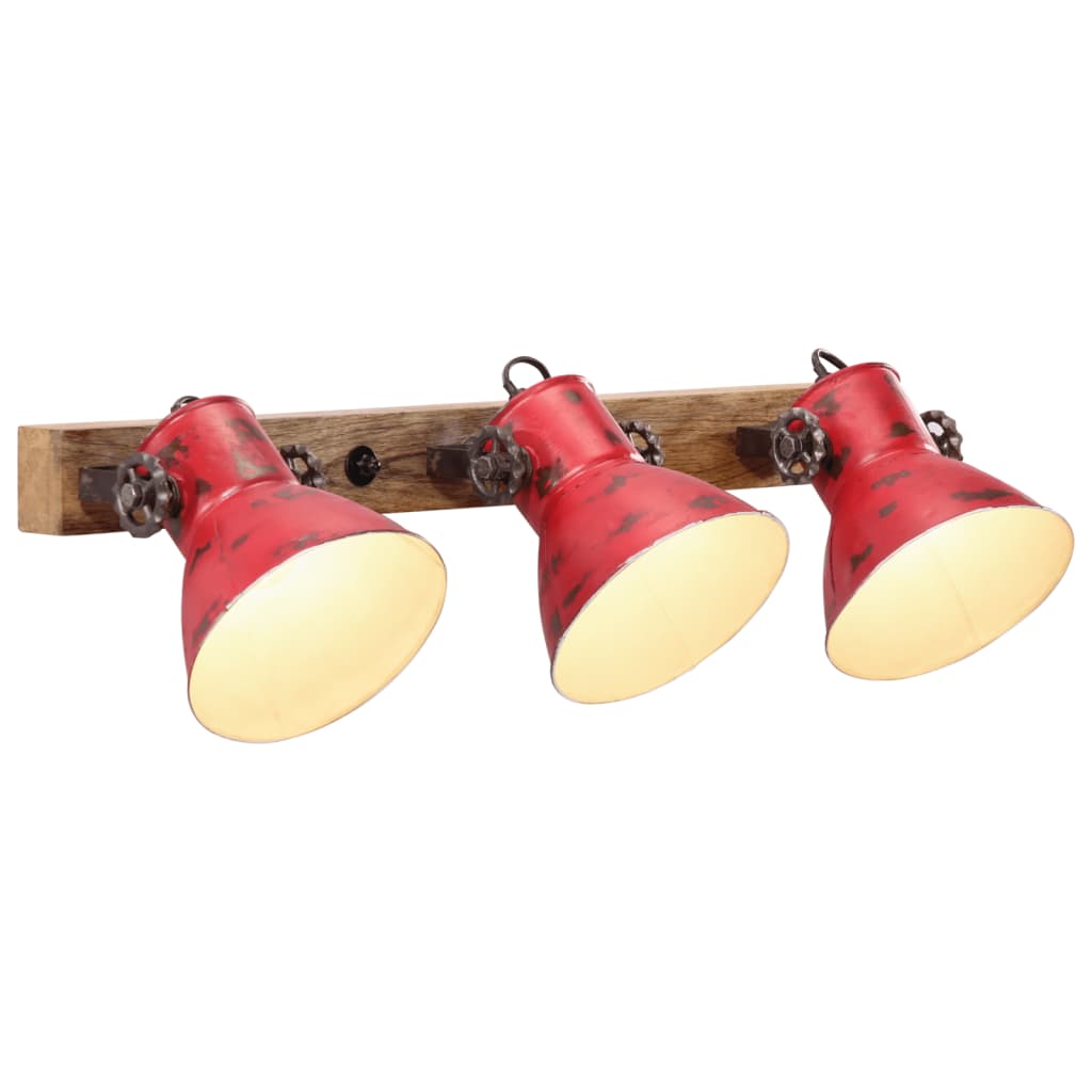Plafonnier en Bois et Fer au Style Industriel Vintage-1-Droit - 3 abat-jours-La-Fabrique-Industrielle