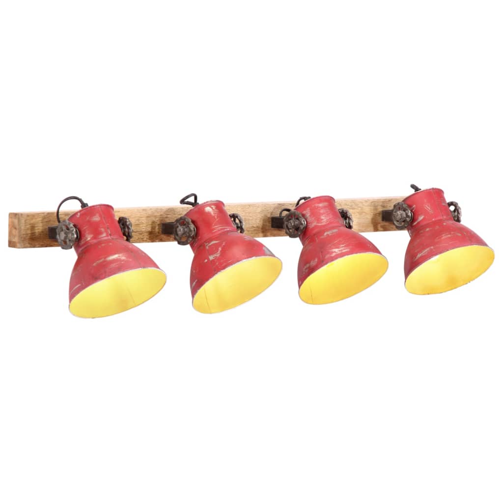 Plafonnier en Bois et Fer au Style Industriel Vintage-1-Droit - 4 abat-jours-La-Fabrique-Industrielle