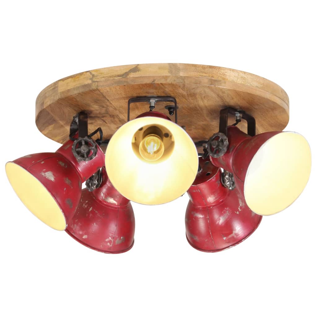Plafonnier en Bois et Fer au Style Industriel Vintage-1-Rond - 5 abat-jours-La-Fabrique-Industrielle