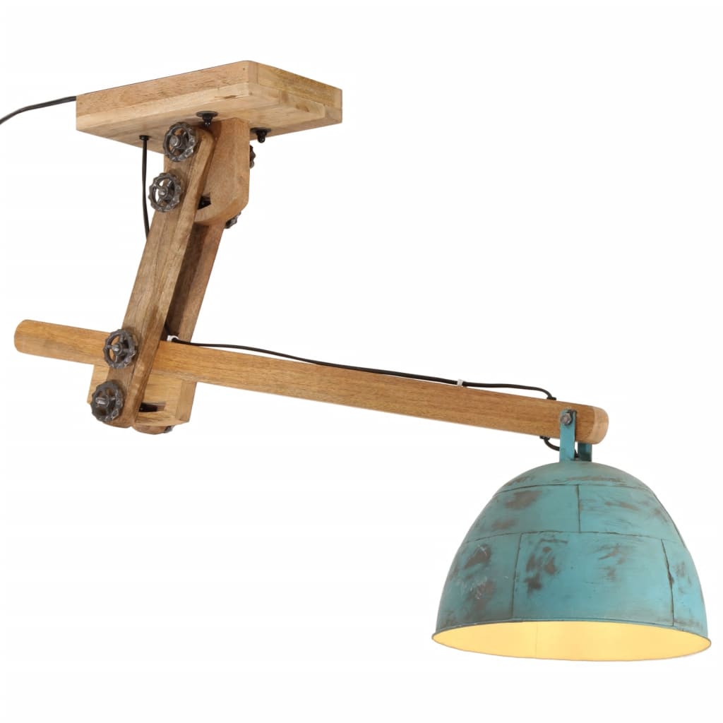 Plafonnier en Bois et Métal Industriel-Bleu-1-La-Fabrique-Industrielle