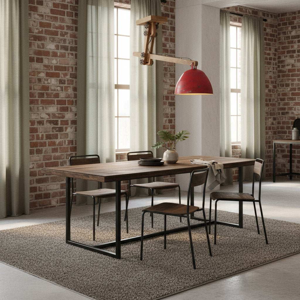 Plafonnier en Bois et Métal Industriel