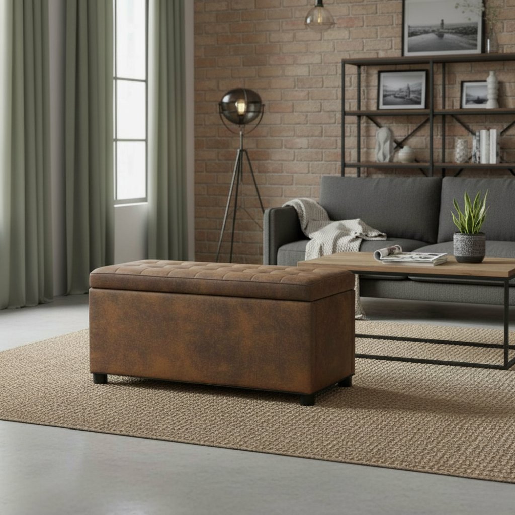 Pouf Style Industriel Vintage en Daim