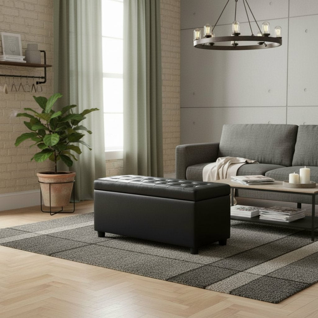 Pouf de Rangement Industriel en Cuir