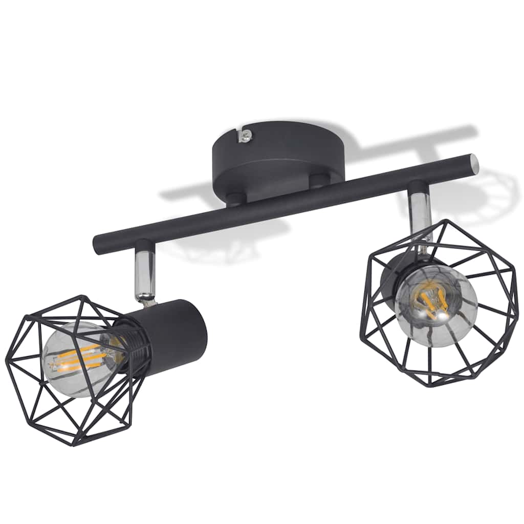 Projecteur Style Industriel Noir Avec 2 Ampoules À Filament Led-La-Fabrique-Industrielle