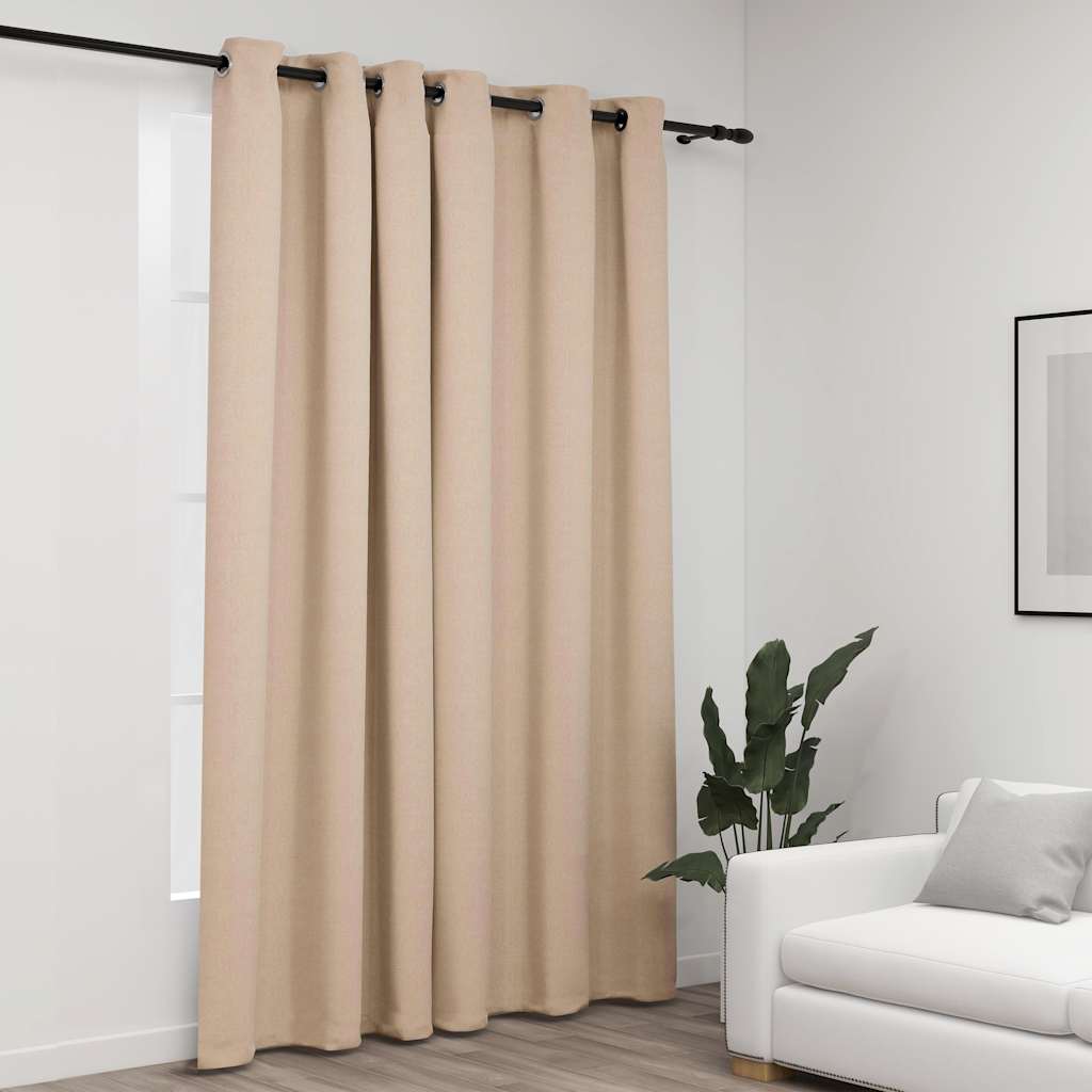 Rideau Occultant Aspect De Lin Avec Œillets-Beige-1-290 x 245 cm-La-Fabrique-Industrielle