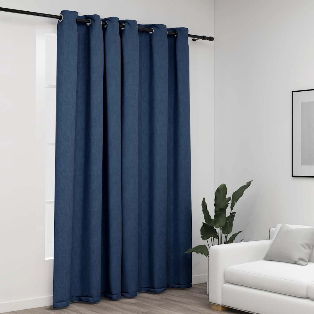 Rideau Occultant Aspect De Lin Avec Œillets-Bleu-1-290 x 245 cm-La-Fabrique-Industrielle