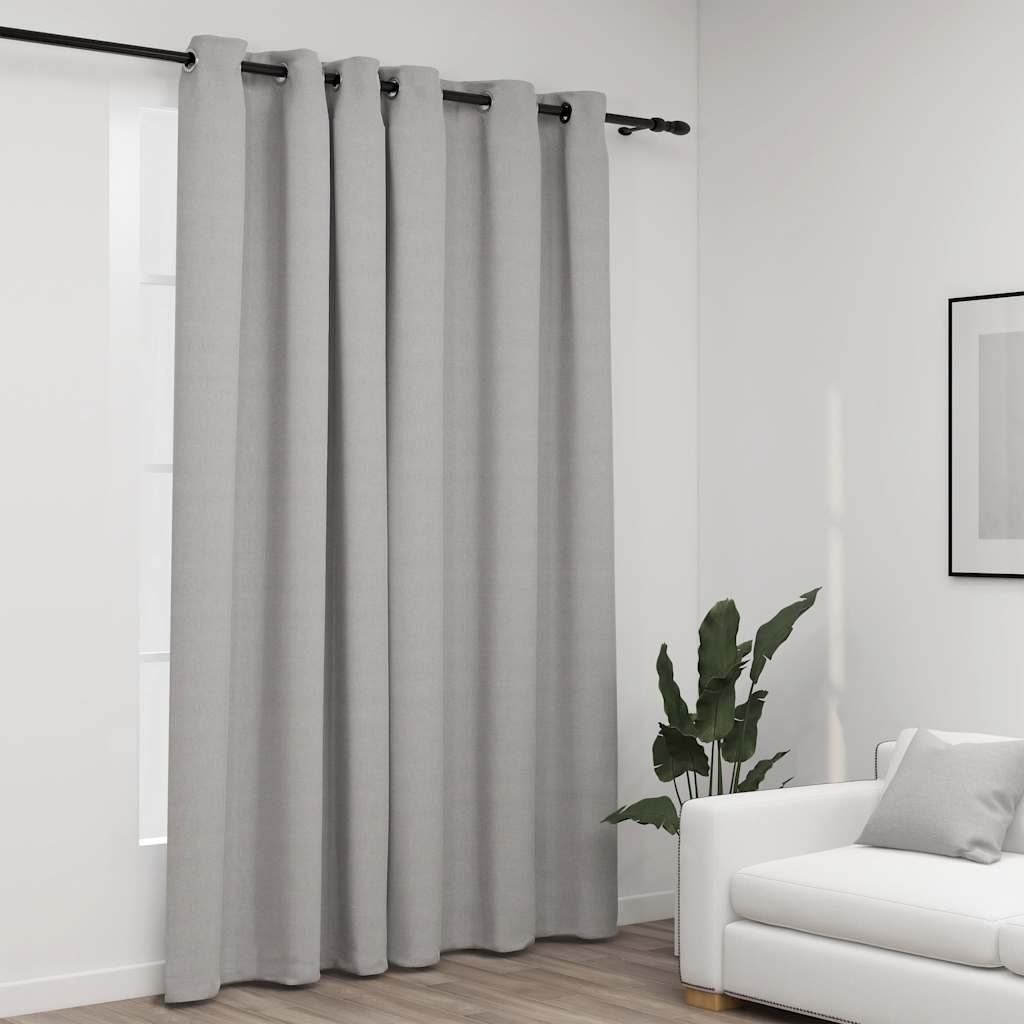 Rideau Occultant Aspect De Lin Avec Œillets-Gris-1-290 x 245 cm-La-Fabrique-Industrielle