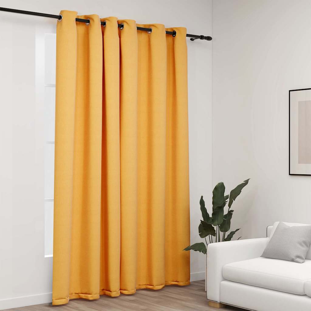 Rideau Occultant Aspect De Lin Avec Œillets-Jaune-1-290 x 245 cm-La-Fabrique-Industrielle