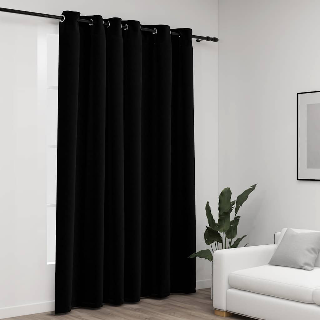 Rideau Occultant Aspect De Lin Avec Œillets-Noir-1-290 x 245 cm-La-Fabrique-Industrielle