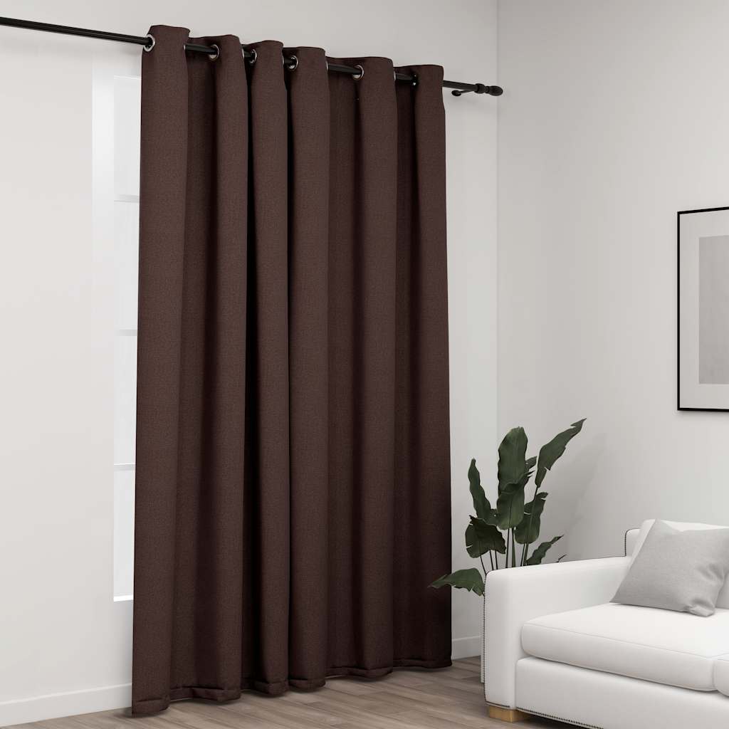Rideau Occultant Aspect De Lin Avec Œillets-Taupe-1-290 x 245 cm-La-Fabrique-Industrielle