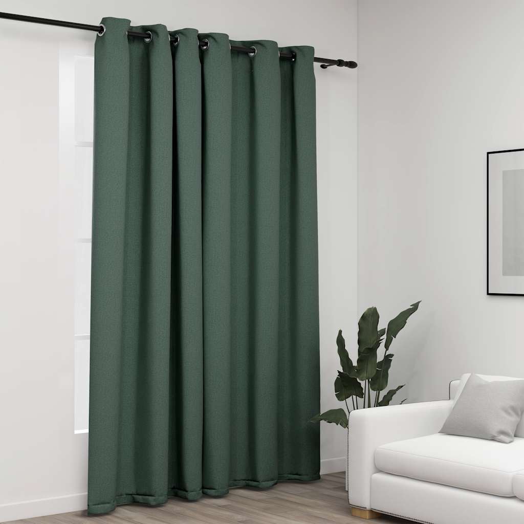 Rideau Occultant Aspect De Lin Avec Œillets-Vert-1-290 x 245 cm-La-Fabrique-Industrielle