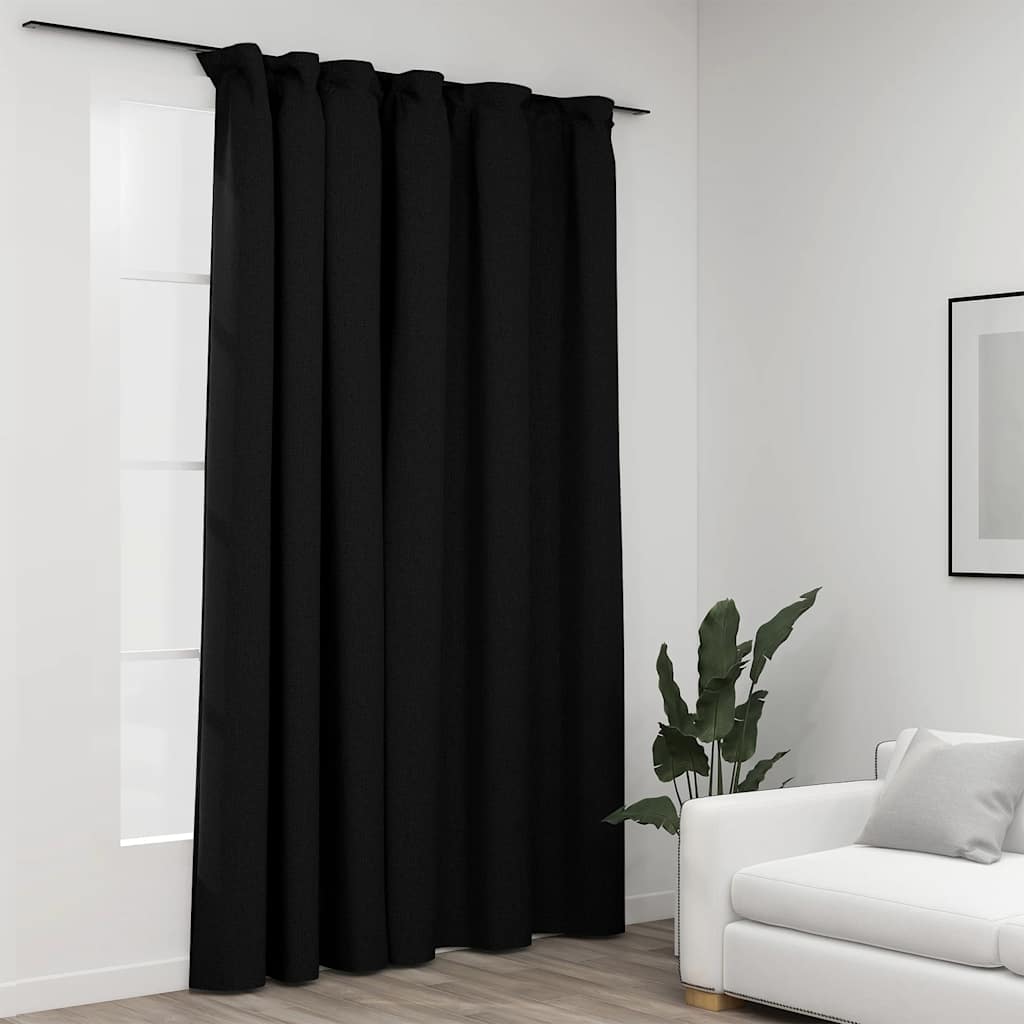 Rideau Occultant D'aspect De Lin Avec Crochets 290X245 Cm-Anthracite-1-La-Fabrique-Industrielle