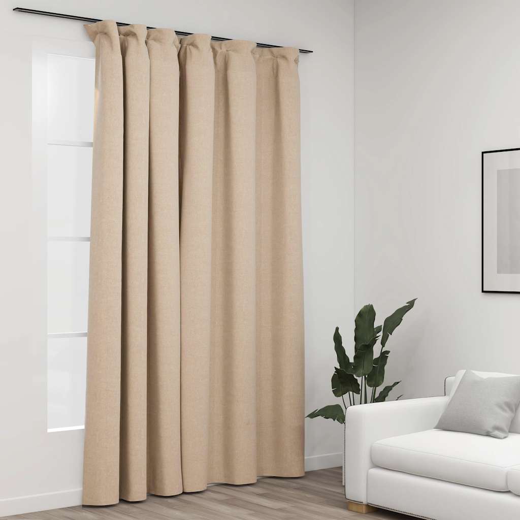 Rideau Occultant D'aspect De Lin Avec Crochets 290X245 Cm-Beige-1-La-Fabrique-Industrielle