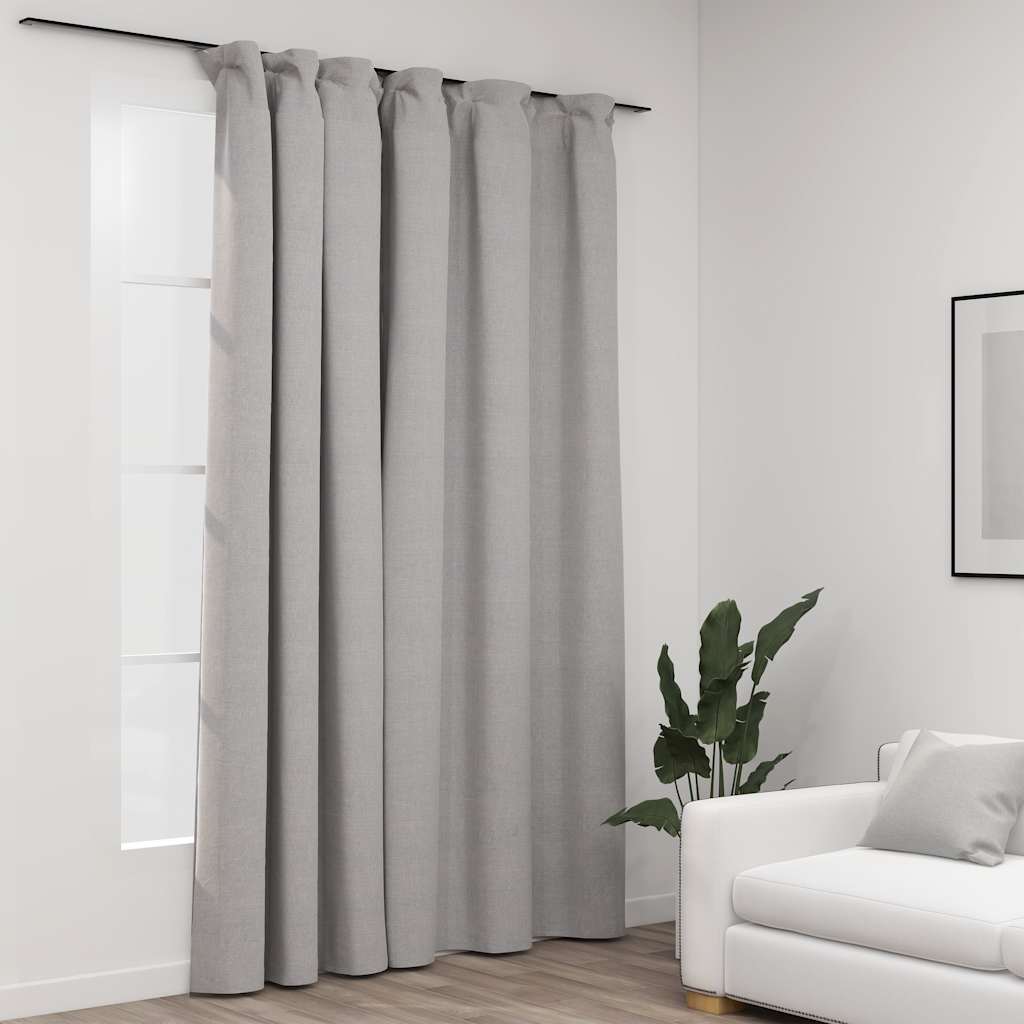 Rideau Occultant D'aspect De Lin Avec Crochets 290X245 Cm-Gris-1-La-Fabrique-Industrielle