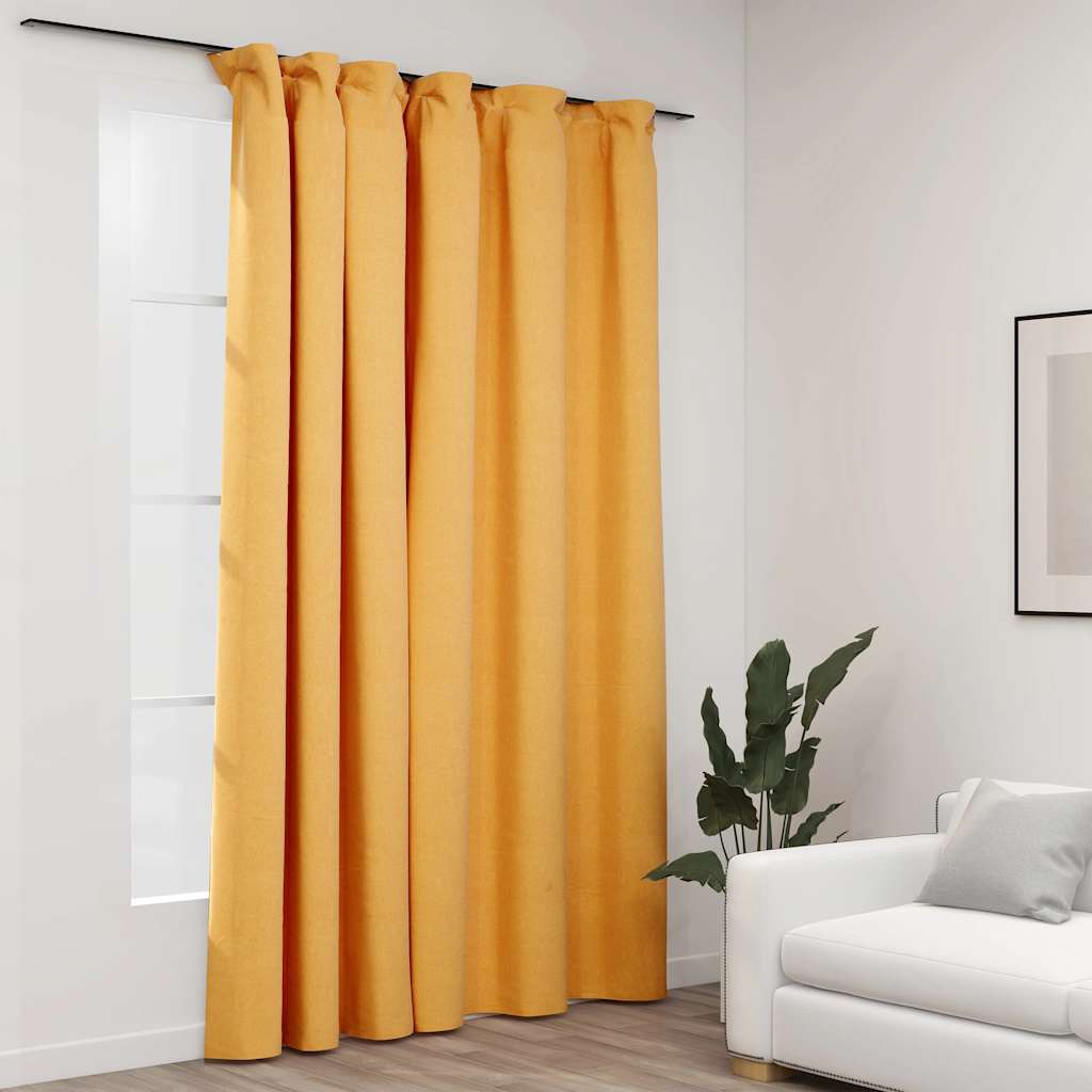 Rideau Occultant D'aspect De Lin Avec Crochets 290X245 Cm-Jaune-1-La-Fabrique-Industrielle