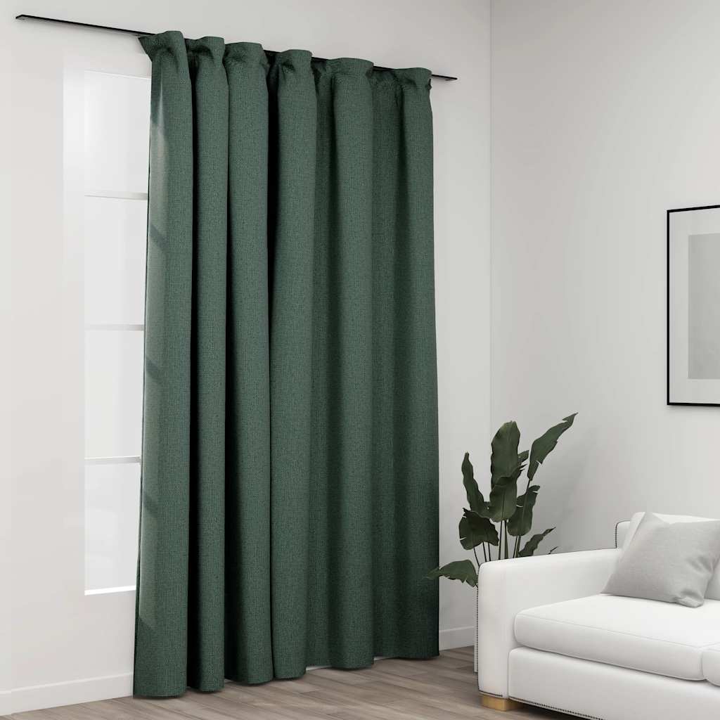 Rideau Occultant D'aspect De Lin Avec Crochets 290X245 Cm-Vert-1-La-Fabrique-Industrielle