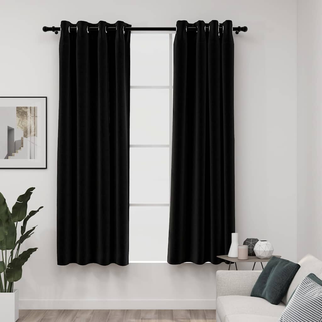Rideaux Occultants Aspect Lin À Œillets 2 Pcs-Anthracite-2-140 x 175 cm-La-Fabrique-Industrielle