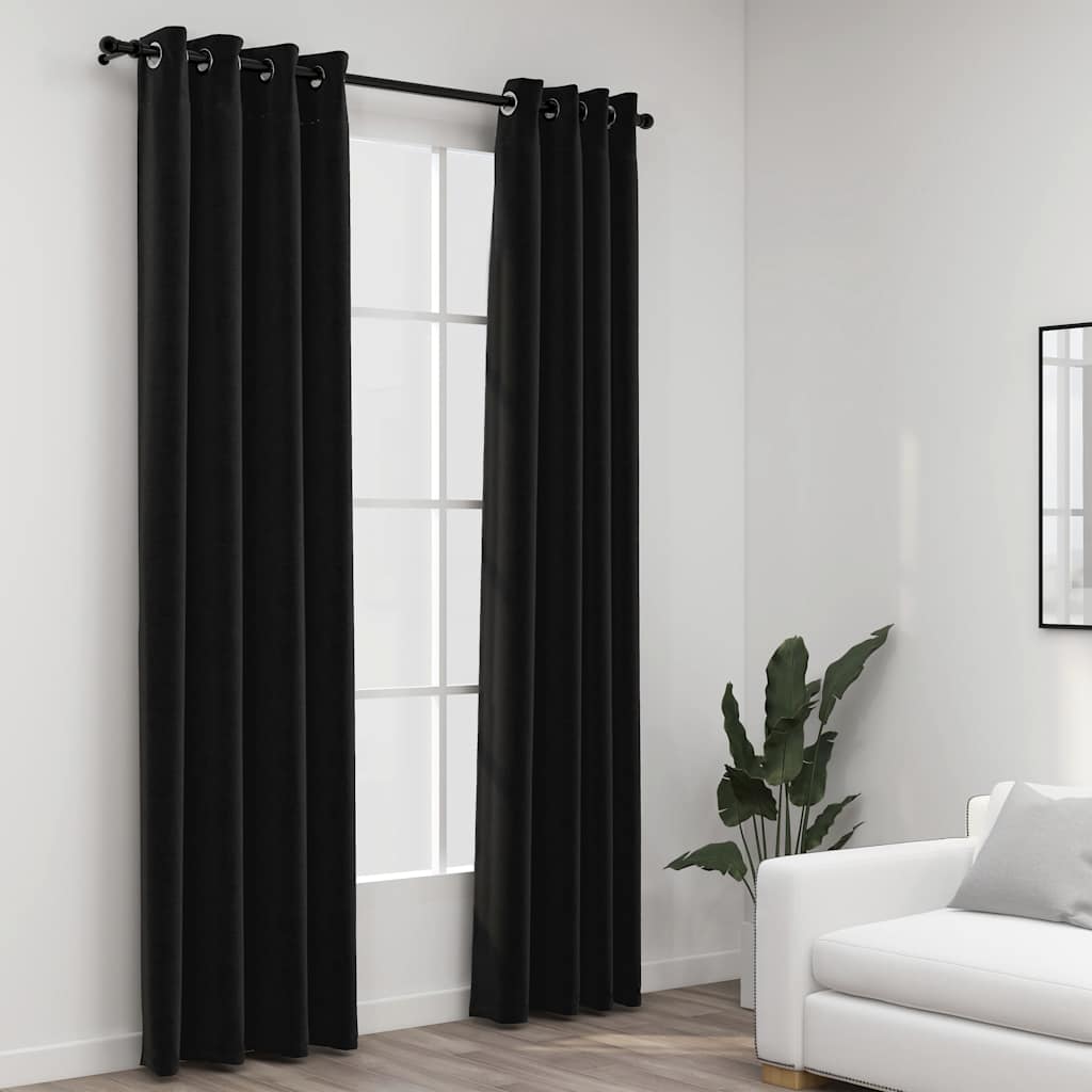 Rideaux Occultants Aspect Lin À Œillets 2 Pcs-Anthracite-2-140 x 245 cm-La-Fabrique-Industrielle