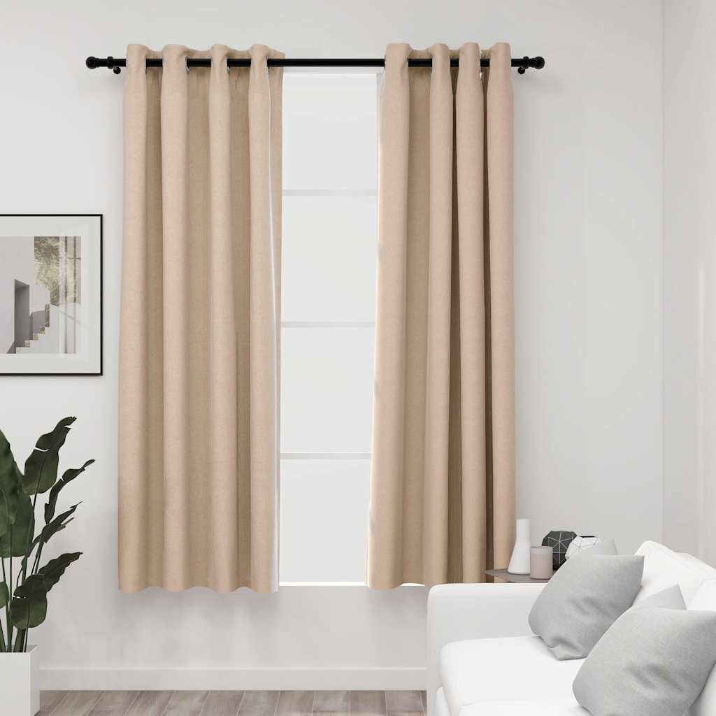 Rideaux Occultants Aspect Lin À Œillets 2 Pcs-Beige-2-140 x 175 cm-La-Fabrique-Industrielle