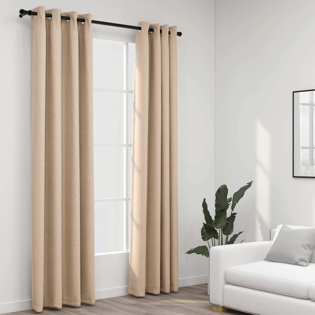 Rideaux Occultants Aspect Lin À Œillets 2 Pcs-Beige-2-140 x 225 cm-La-Fabrique-Industrielle