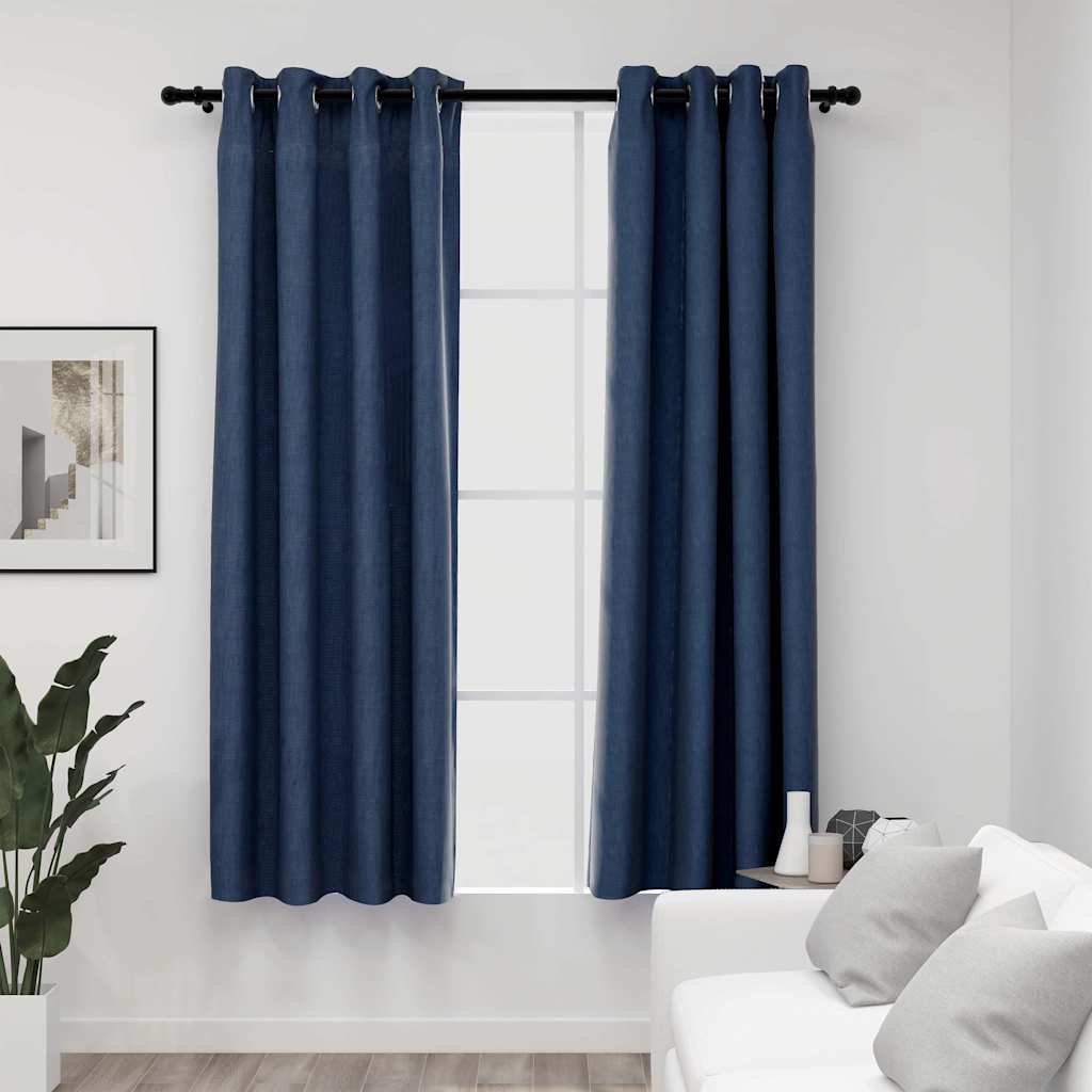 Rideaux Occultants Aspect Lin À Œillets 2 Pcs-Bleu-2-140 x 175 cm-La-Fabrique-Industrielle