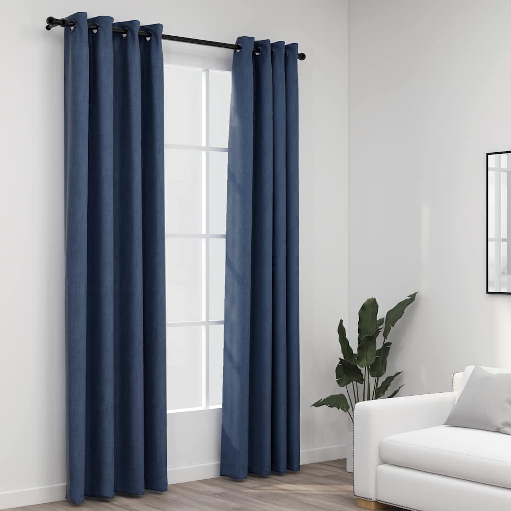 Rideaux Occultants Aspect Lin À Œillets 2 Pcs-Bleu-2-140 x 225 cm-La-Fabrique-Industrielle