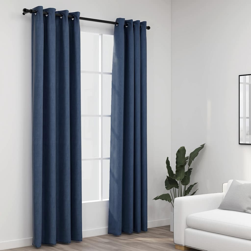 Rideaux Occultants Aspect Lin À Œillets 2 Pcs-Bleu-2-140 x 245 cm-La-Fabrique-Industrielle