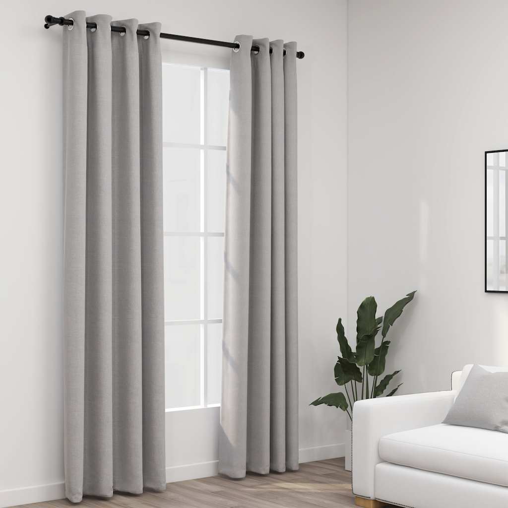 Rideaux Occultants Aspect Lin À Œillets 2 Pcs-Gris-2-140 x 225 cm-La-Fabrique-Industrielle