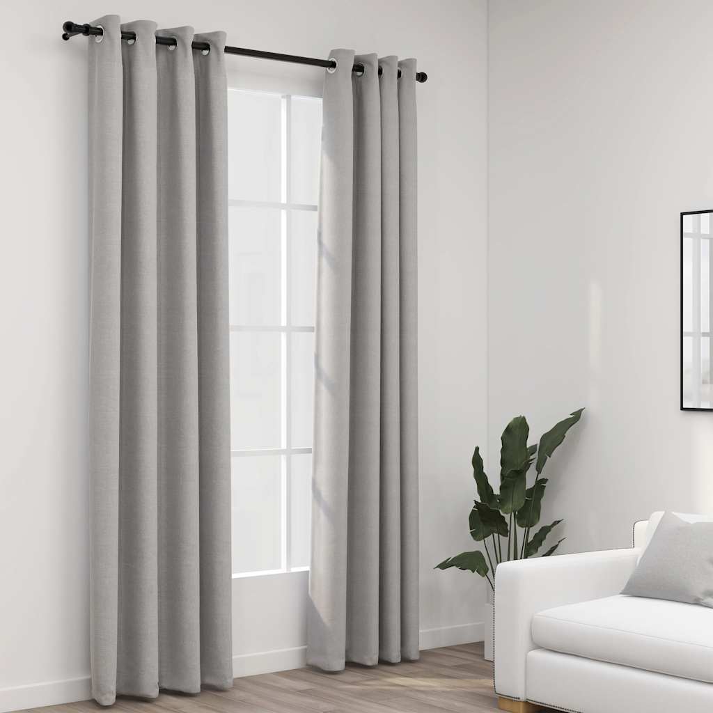 Rideaux Occultants Aspect Lin À Œillets 2 Pcs-Gris-2-140 x 245 cm-La-Fabrique-Industrielle