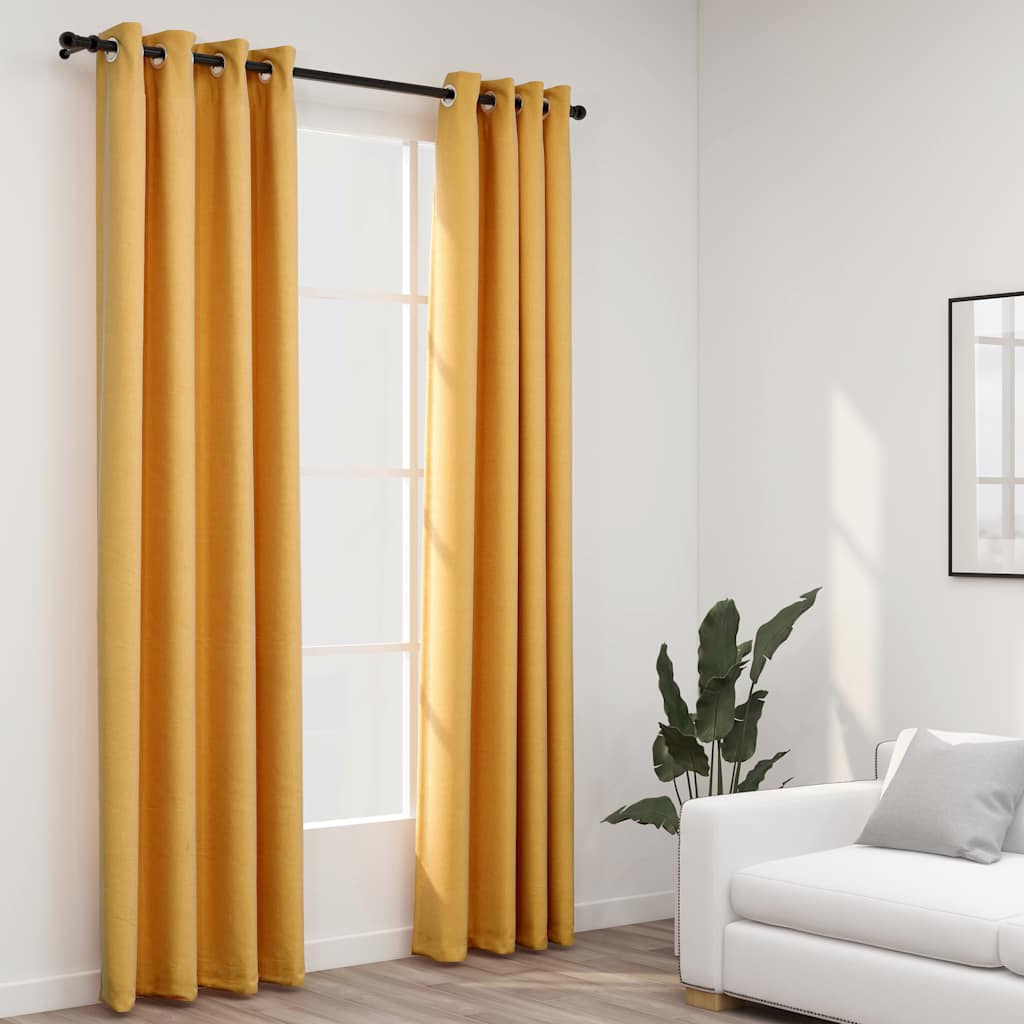 Rideaux Occultants Aspect Lin À Œillets 2 Pcs-Jaune-2-140 x 245 cm-La-Fabrique-Industrielle