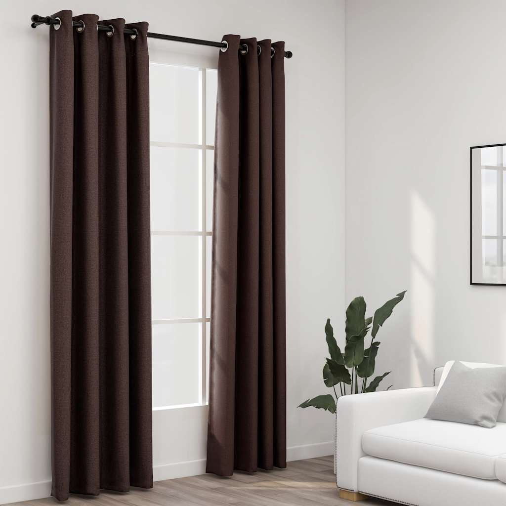Rideaux Occultants Aspect Lin À Œillets 2 Pcs-Taupe-2-140 x 245 cm-La-Fabrique-Industrielle