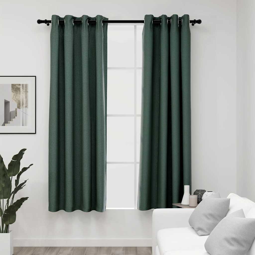 Rideaux Occultants Aspect Lin À Œillets 2 Pcs-Vert-2-140 x 175 cm-La-Fabrique-Industrielle