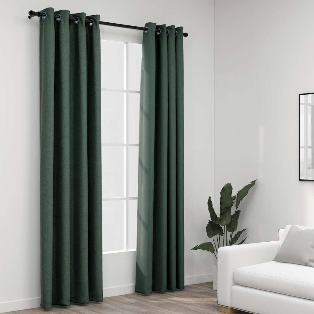Rideaux Occultants Aspect Lin À Œillets 2 Pcs-Vert-2-140 x 225 cm-La-Fabrique-Industrielle