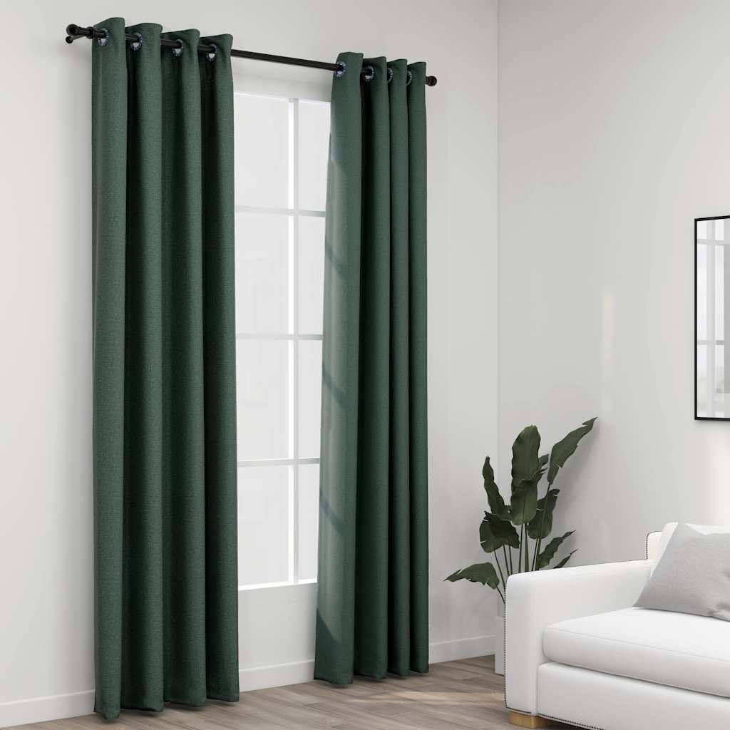 Rideaux Occultants Aspect Lin À Œillets 2 Pcs-Vert-2-140 x 245 cm-La-Fabrique-Industrielle