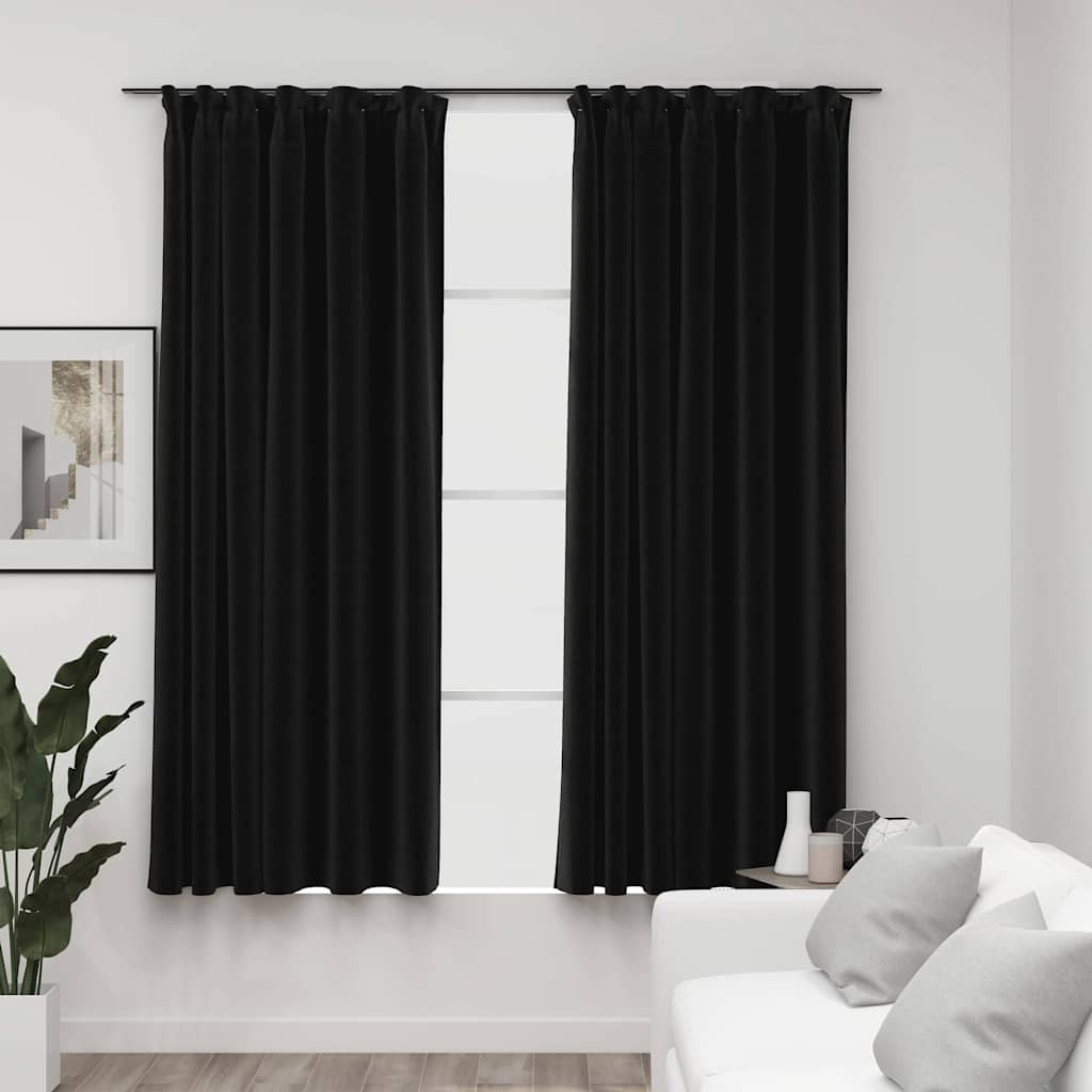 Rideaux Occultants Aspect Lin Et Crochets 2 Pcs 140X225Cm-Anthracite-2-140 x 175 cm-La-Fabrique-Industrielle