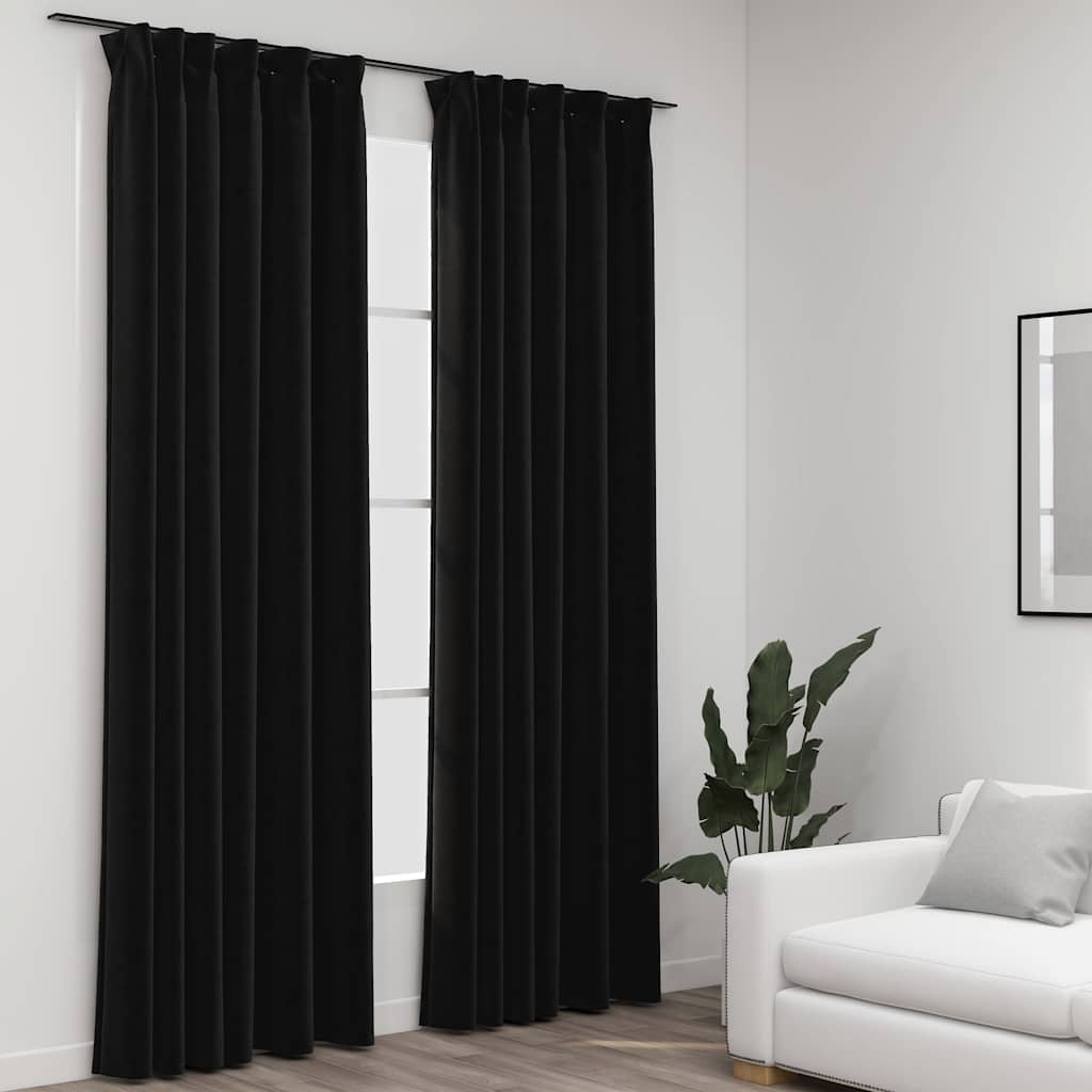 Rideaux Occultants Aspect Lin Et Crochets 2 Pcs 140X225Cm-Anthracite-2-140 x 225 cm-La-Fabrique-Industrielle