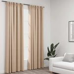 Rideaux Occultants Aspect Lin Et Crochets 2 Pcs 140X225Cm-Beige-2-140 x 225 cm-La-Fabrique-Industrielle