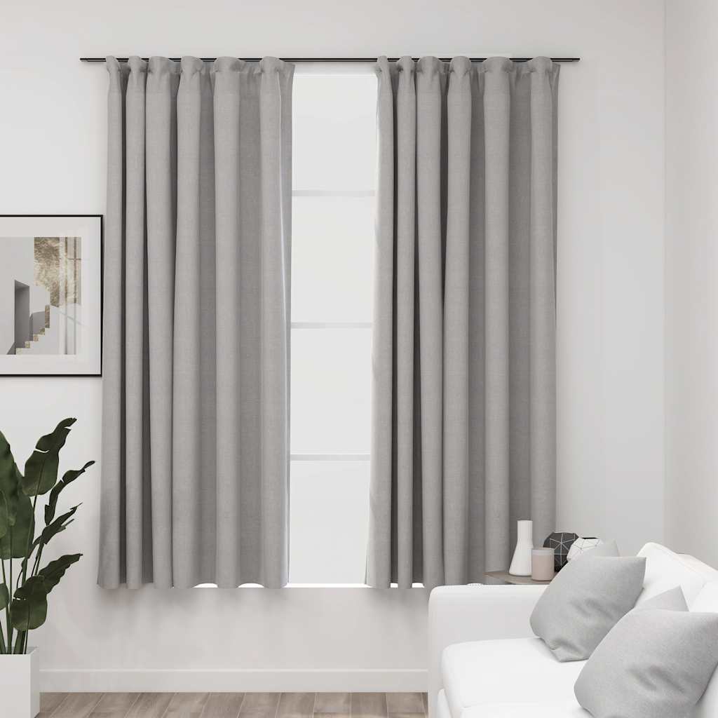 Rideaux Occultants Aspect Lin Et Crochets 2 Pcs 140X225Cm-Gris-2-140 x 175 cm-La-Fabrique-Industrielle